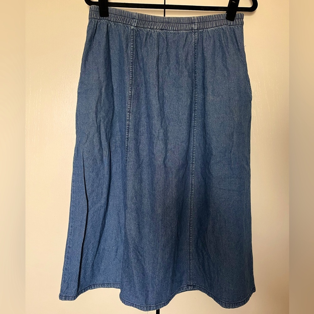 The Vermont Country Store Cotton Blue Jean Denim Skirt Pockets Modest M